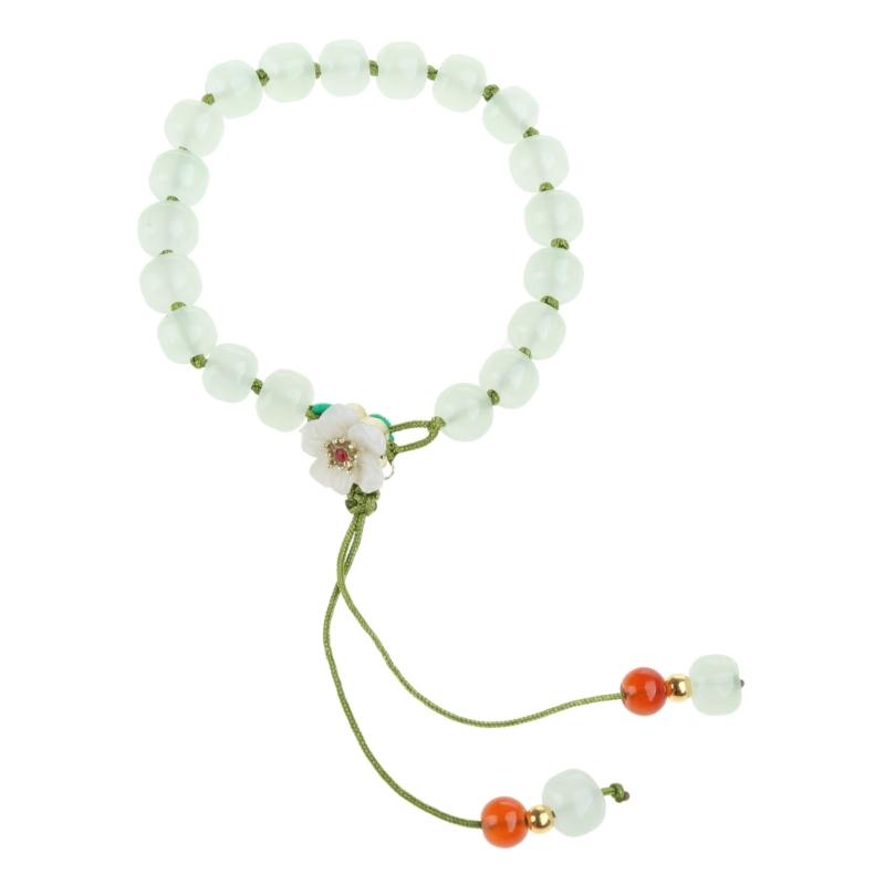 

Jade Bead Small Peach Blossom Bracelet Female Beaded Girlfriends Retro National Style Braided Rope Niche Design Jewelry 1