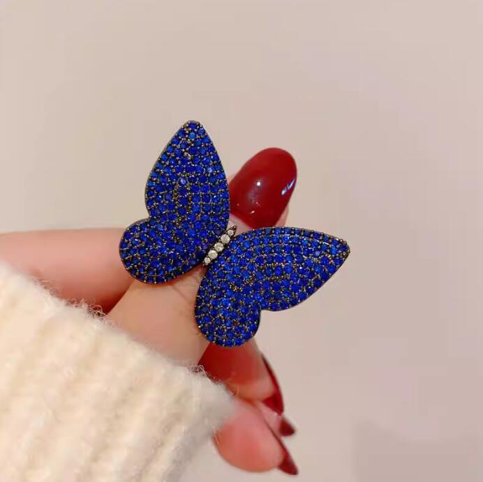 Blue Crystal Full Inlaid Zircon Butterfly Brooch Pins For Women Rhinestone Insect Corsage Wedding Party Jewelry Best Gift