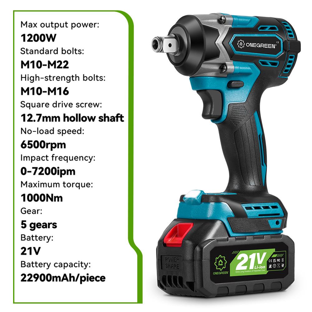 ONEGREEN Brushless 1000N.M Electric Impact Wrench 1/2" Cordless Drill Screwdriver Car Repair Power Tool For Makita Battery Pin