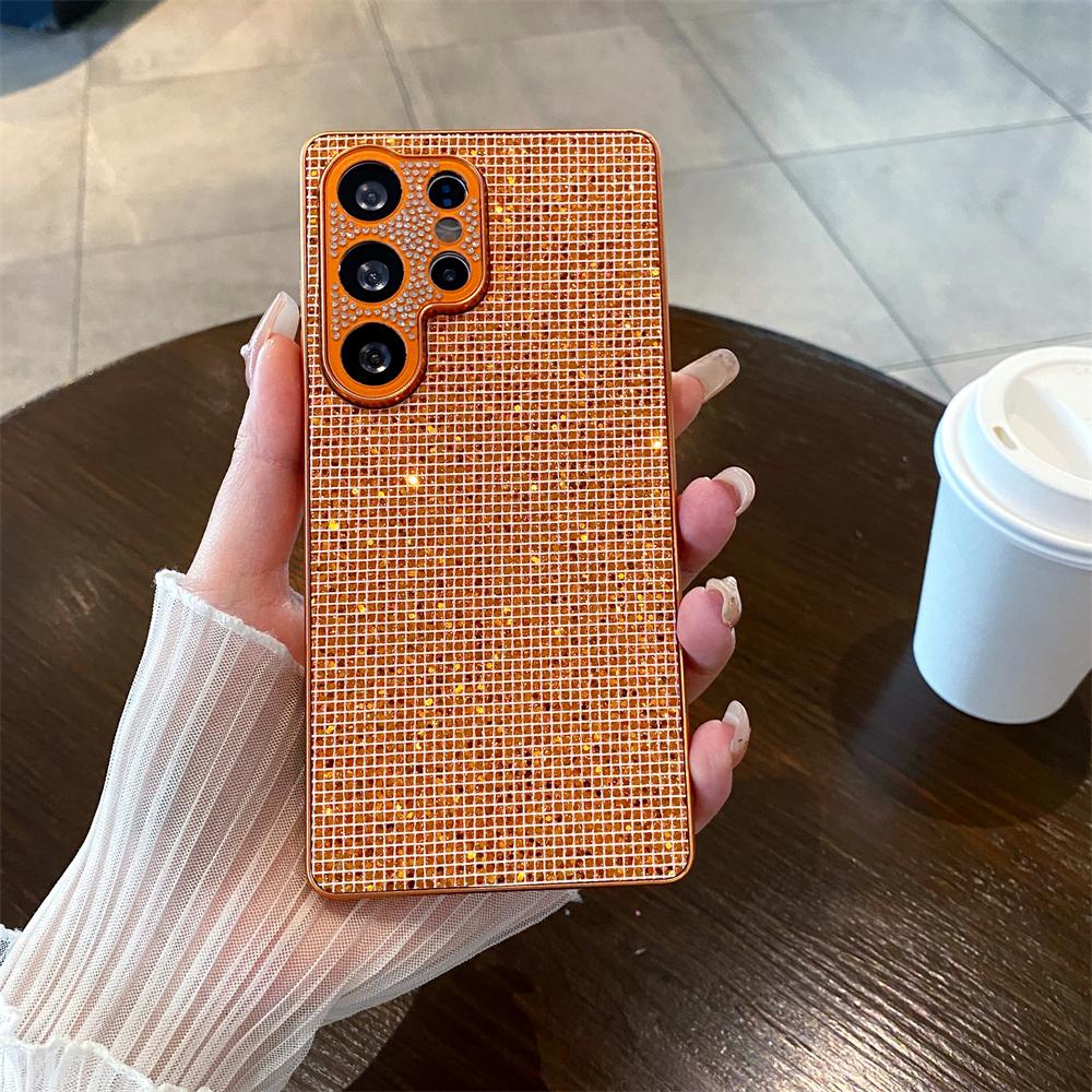 Bling Full Shinny Diamond Bracket Case For Samsung Galaxy S25 S24 S23 Ultra Plus Edge A07 A17 A14 A15 A24 Glitter Cover