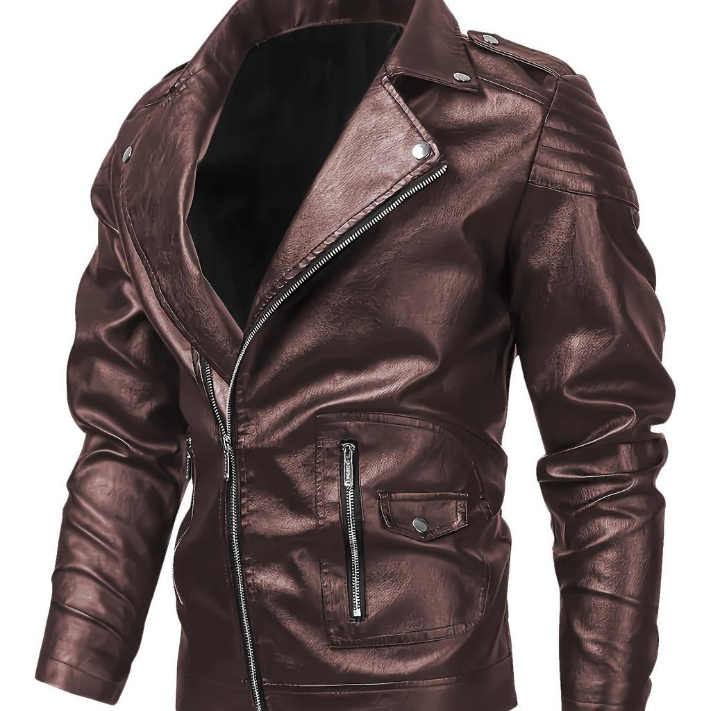 Autumn new European and American trendy men's locomotive multi-zipper leather jacket, large size leather jacket B