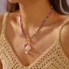 Bohemian Colorful Beaded Starfish OT Buckle Pendant Necklace for Women Imitation Pearl Conch Necklace Summer Party Jewelry