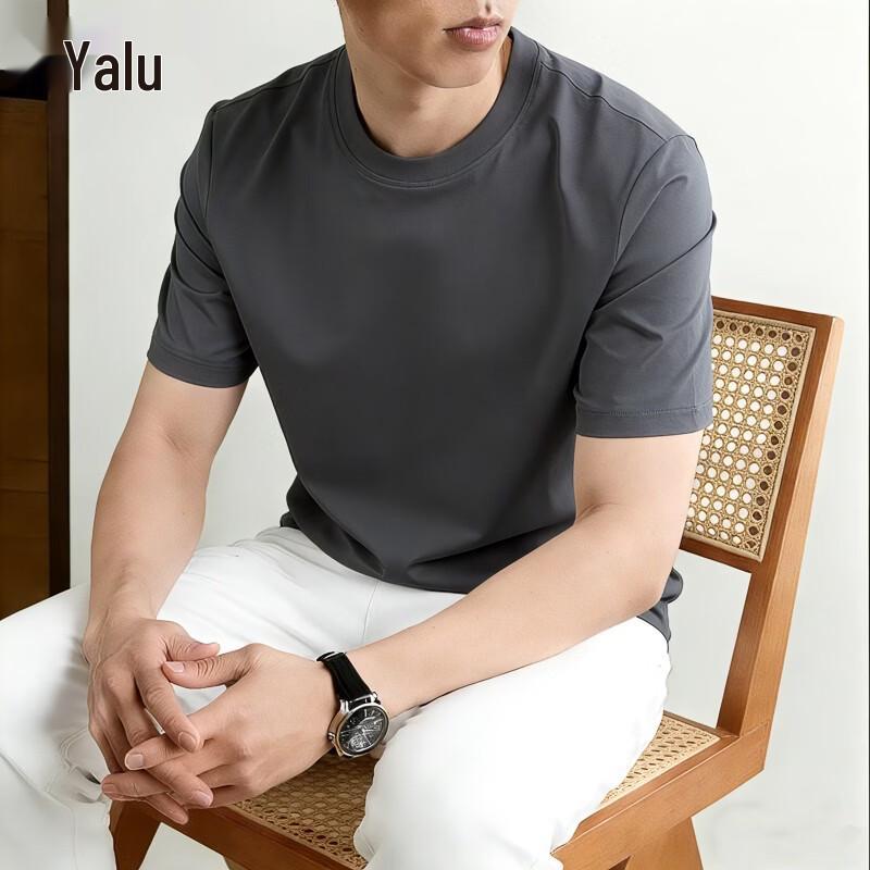 Yalu Men's Solid Color Mercerized Cotton Short Sleeve T-Shirt