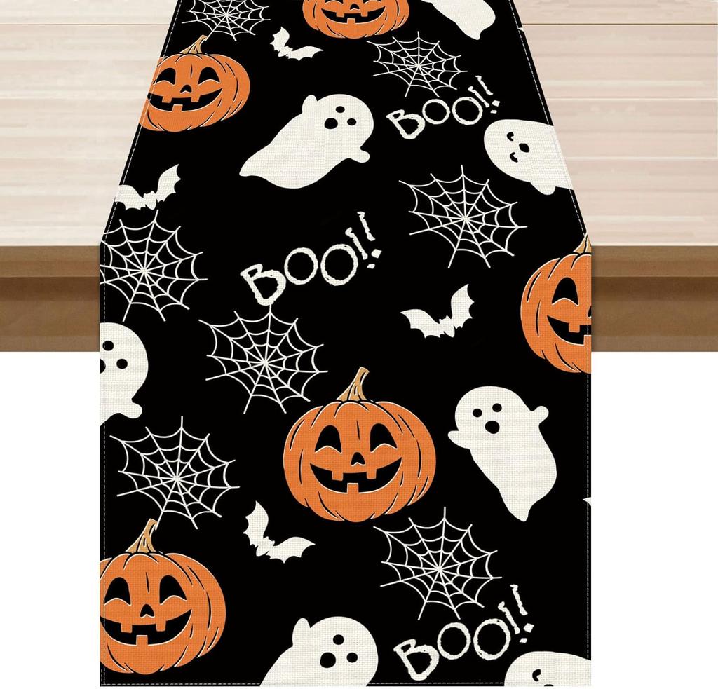Boo Spooky Ghost Pumpkin Halloween Cloth Placemats Set of 6 Table Mats Table Decorations 12x18 Inch