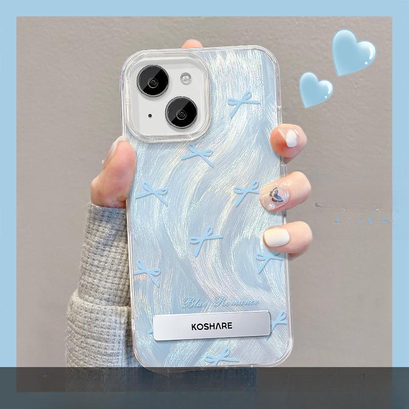 Suitable for Apple 15 Mobile Phone Case Summer Iphone14pro Purple Bow Bracket 13 Feather Yarn Chain 12/11