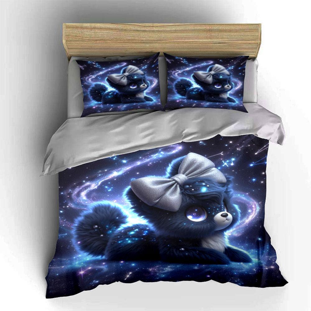 Adorable Cosmic Starry Pet Duvet Cover Set With 3D Printing Design Soft Polyester Bedding Set All-Season Comfort For Gifts