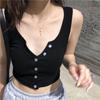 Solid Women's Vest Button Sexy Tops Sleeveless Black White Fashion Lady Tees