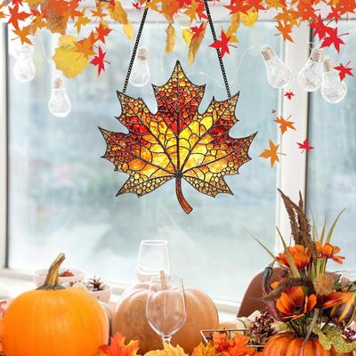 Autumn Maple Leaves Sun Catcher For Window Decorative Acrylic Pendant Wall Art Hanging Ornaments Home Decorations