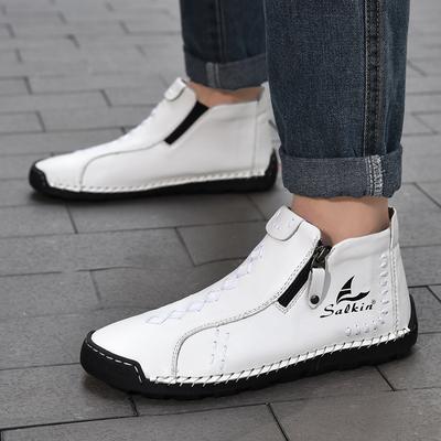 Men’s White Driving Shoes Hiking Boots Casual Retro Men’s Outdoor Wide Shoes Ankle Boots Plus Size Anti Slip