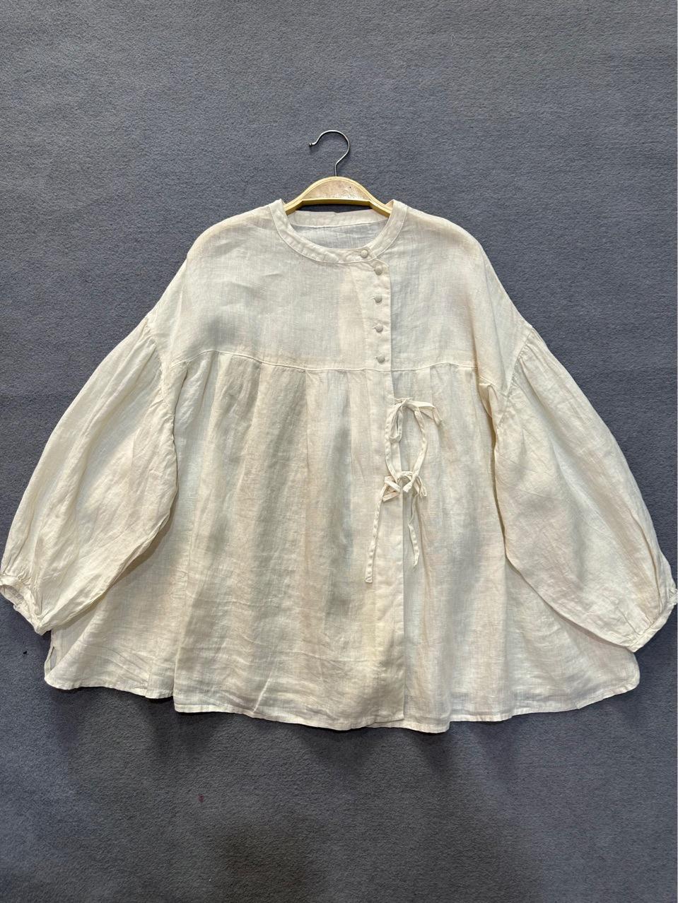 

Johnature весна-осень винтажная литературная косая рубашка на шнуровке свободные топы простые однотонные женские рубашки One Size бежевый