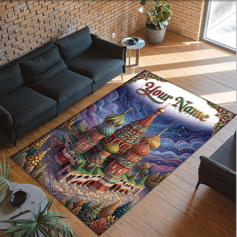 Fantasy Magic Theme Crystal Velvet Rug Personalized Custom Name Text Soft Floor Mat Home Decor