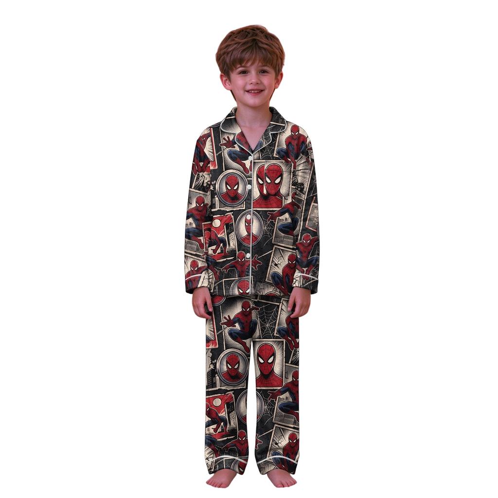 Christmas Parent-Child Matching Outfit with Stand Collar, Button Front and Festive Print