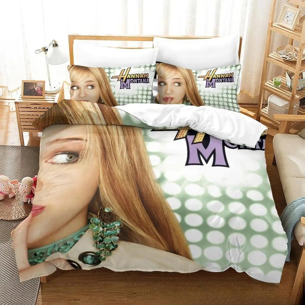Set Biancheria da Letto Hannah Montana Stampata 3D per Camera da Letto Morbido Moderno Copriletto Confortevole Copripiumino per Bambini Coperta e Federa