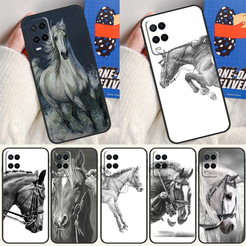 Horse Sketch Case For Oppo A16 A76 A96 A58 A78 A98 A5 A9 A91 A15 A17 A77 A52 A72 A74 A94 A54S A57S Cover