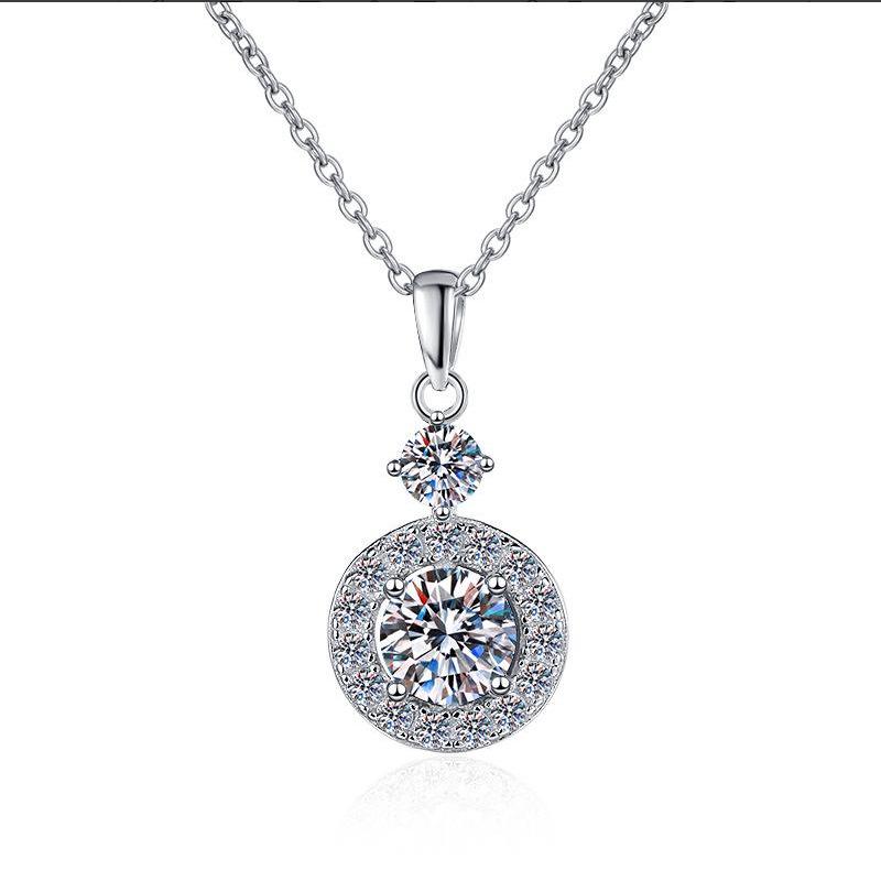 Moissanite White Gold-Plated Pendant Necklace - Chic Light Luxury Women s Style Platinum Color