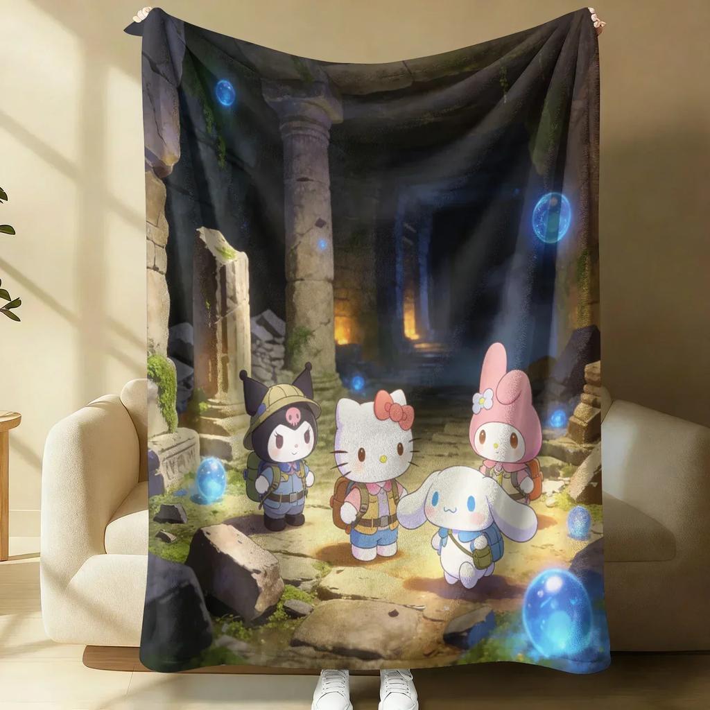 Sanrio Cute Warrior Flannel Blanket Soft Warm Fluffy Throw Home Decor Luxury Bedding Sofa Bed Cover Lightweight Summer Blanket