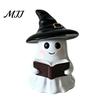 Literary Reading Ghost Decor Halloween Figurine with LED Light, Resin Witch Hat Statue Spooky Cute Room Accessories Guitar/Book, Luminous Sculpture