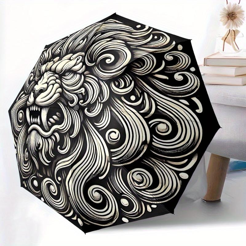 1pc Lion Swirls Automatic Open/close Folding Compact Umbrella, 8-Rib Sturdy Canopy, Lightweight Portable, Everyday Use, Gift, Outdoor Umbrella, Travel