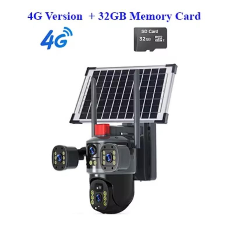 LS VISION 12MP Three-Lens 3 Screen CCTV Camera Solar 4G WIFI Wireless Solar Panel Powered Surveillance PTZ Camera Waterproof Outdoor V380Pro