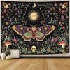 2D Boho Himmlisches Wandbehang - Blumiger Mondmotte & Hexenhafter Hintergrundstoff