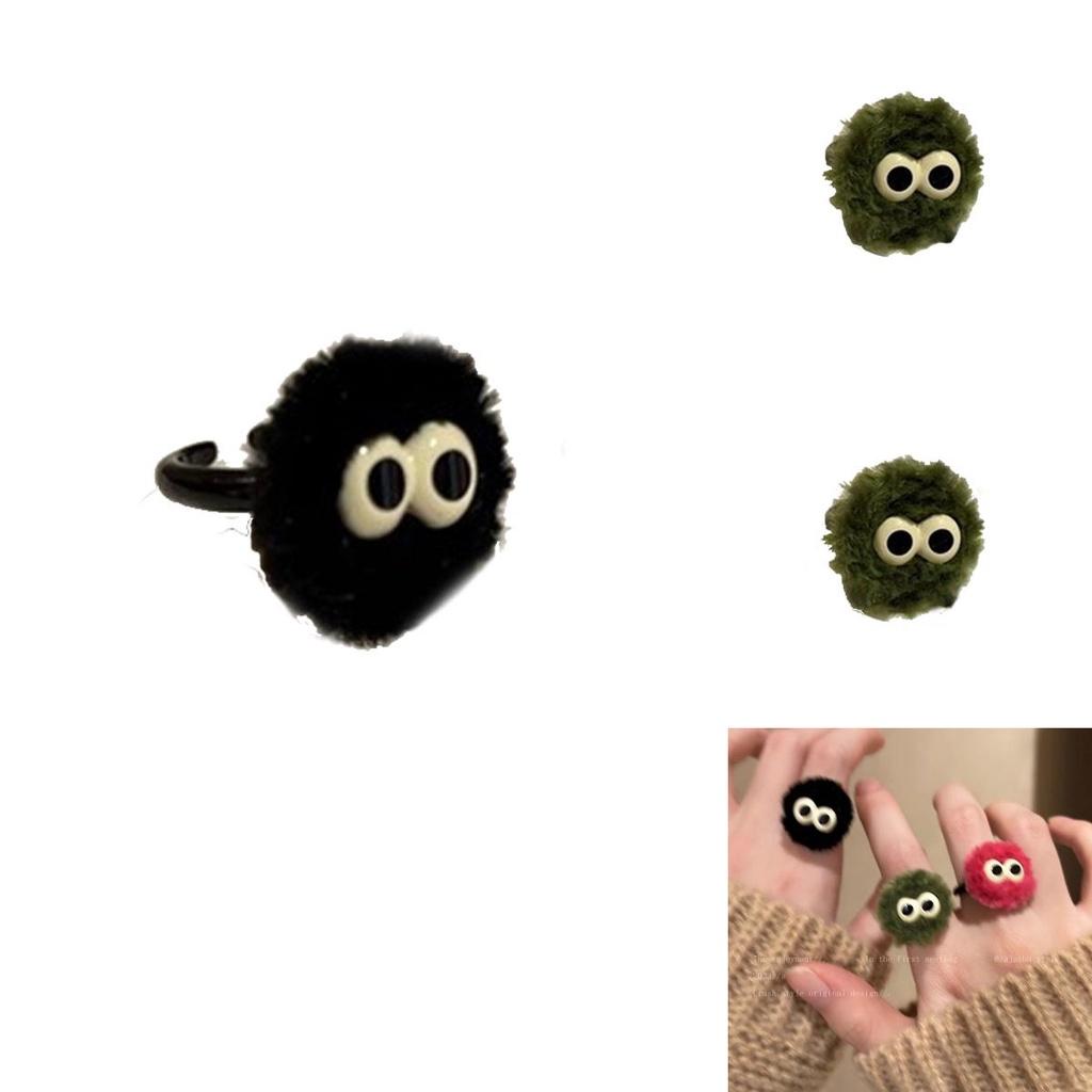 Cute Fluffy Ball Ring For Women Unique Cartoon Design Handmade Geometric Shape Fashionable And Personalized Finger Ring