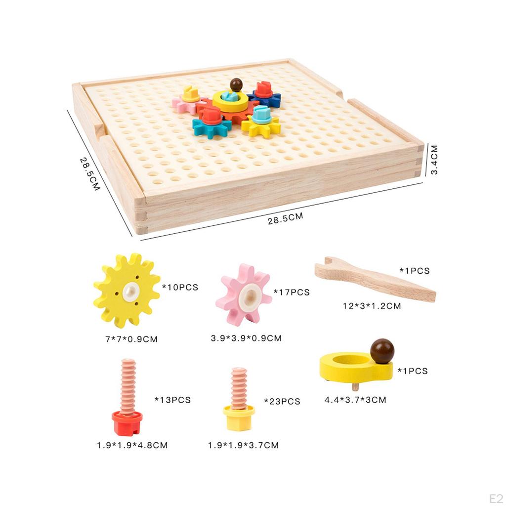 Montessori Gear Game Wooden Toys, Interlocking Set Building Blocks for Kids Valentine's Day