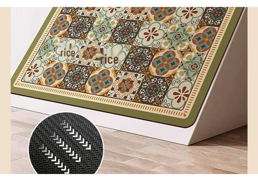 Retro American Diatom Mud Kitchen Floor Mat - Quick Dry, Water Absorbing, Non-Slip, Easy Clean, Long Strip Design.