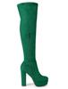 Allegra K Knee-High Boots, Platform Boots with Block Heels, Women's, Casual, Party, Halloween, Non-Slip, Fashionable, Green, Size 26.5cm