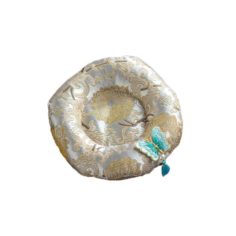 1PC Tea Ceremony Mat Decorative Table Mat 3D Butterfly Chinese Style Teapot Mat Heat-Resistant Fabric Coaster Round with Tassels