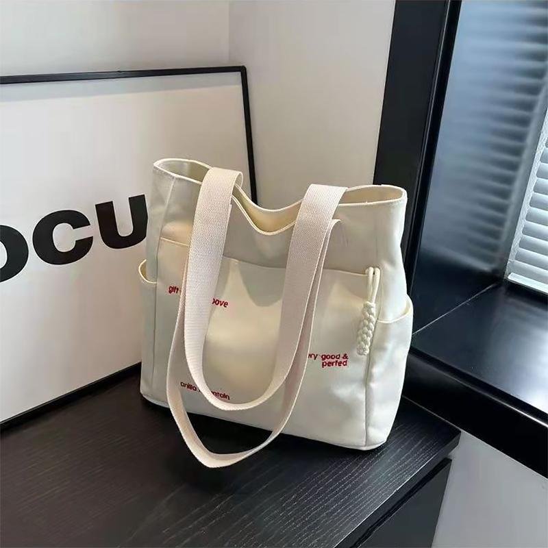 

Модная повседневная холщовая сумка с мультяшной буквой, универсальная сумка-тоут, сумка для бенто белый