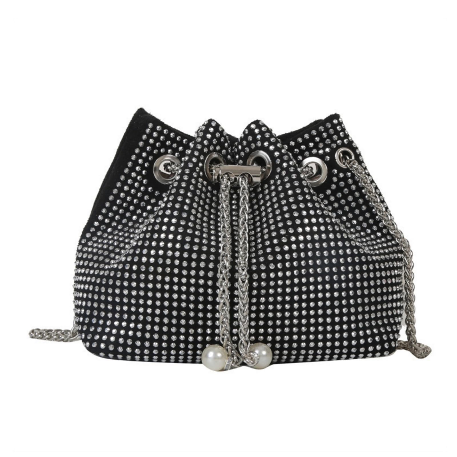 

APOSITV Sparkly Shoulder Bag for Women with Silver Chain and Rhinestones for Party Wear