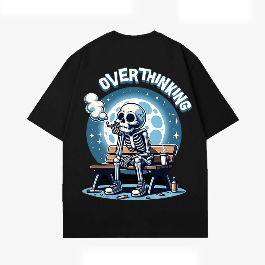 

American Streetwear Brand Cartoon Skull Print Short-sleeved T-shirt Loose Couple Outfits for Men Women Half-sleeved New Trend M