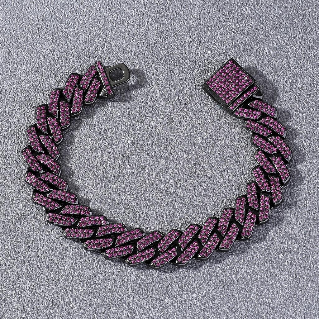 2026 New 14mm Alloy Purple Chain Bracelet Hiphop Style Men's Cuban Link Bracelet Trendy Jewelry