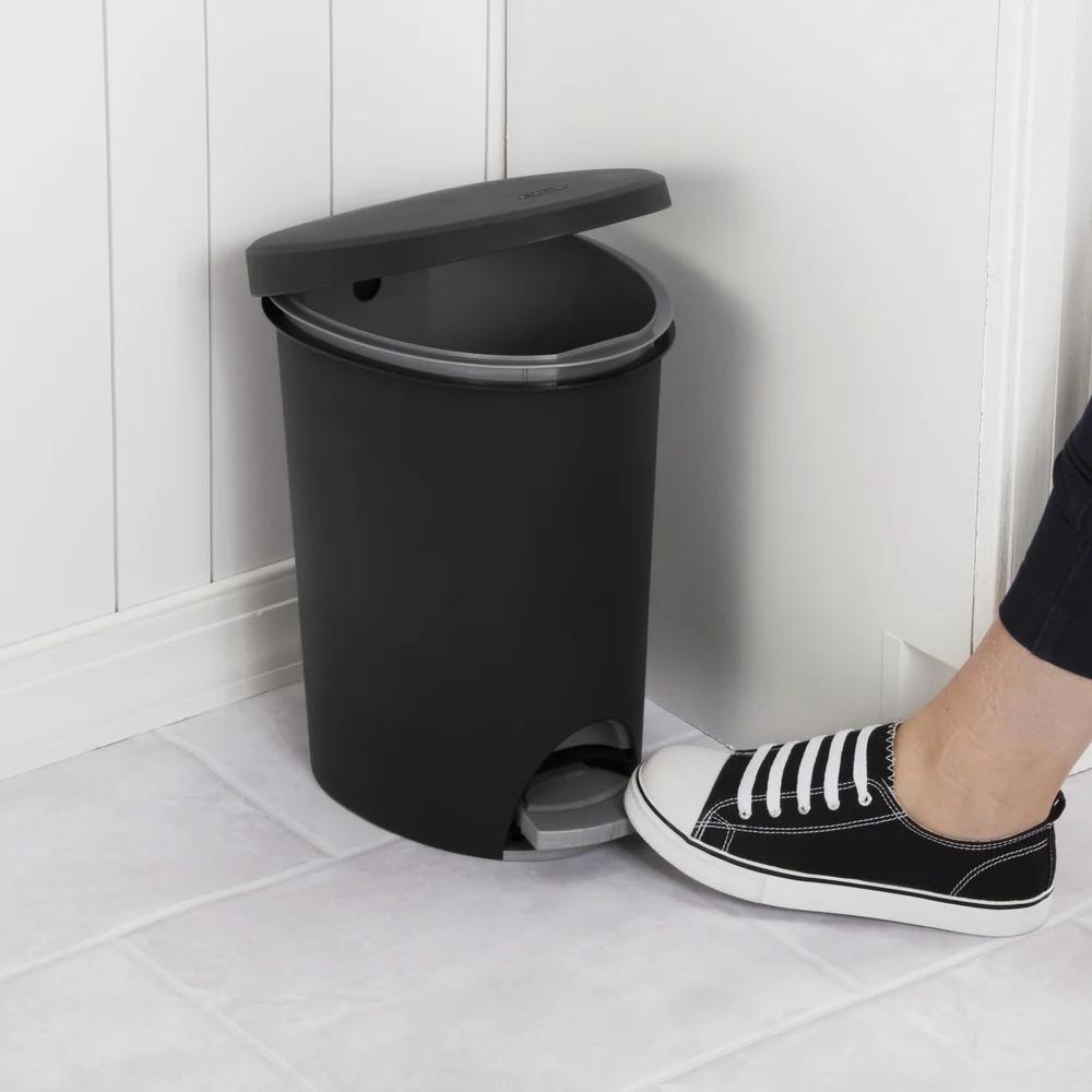 Hands-Free 2.6 Gallon Step-On Trash Can Plastic Wastebasket Narrow Spaces Indoor Use Bathroom Kitchen Bedroom