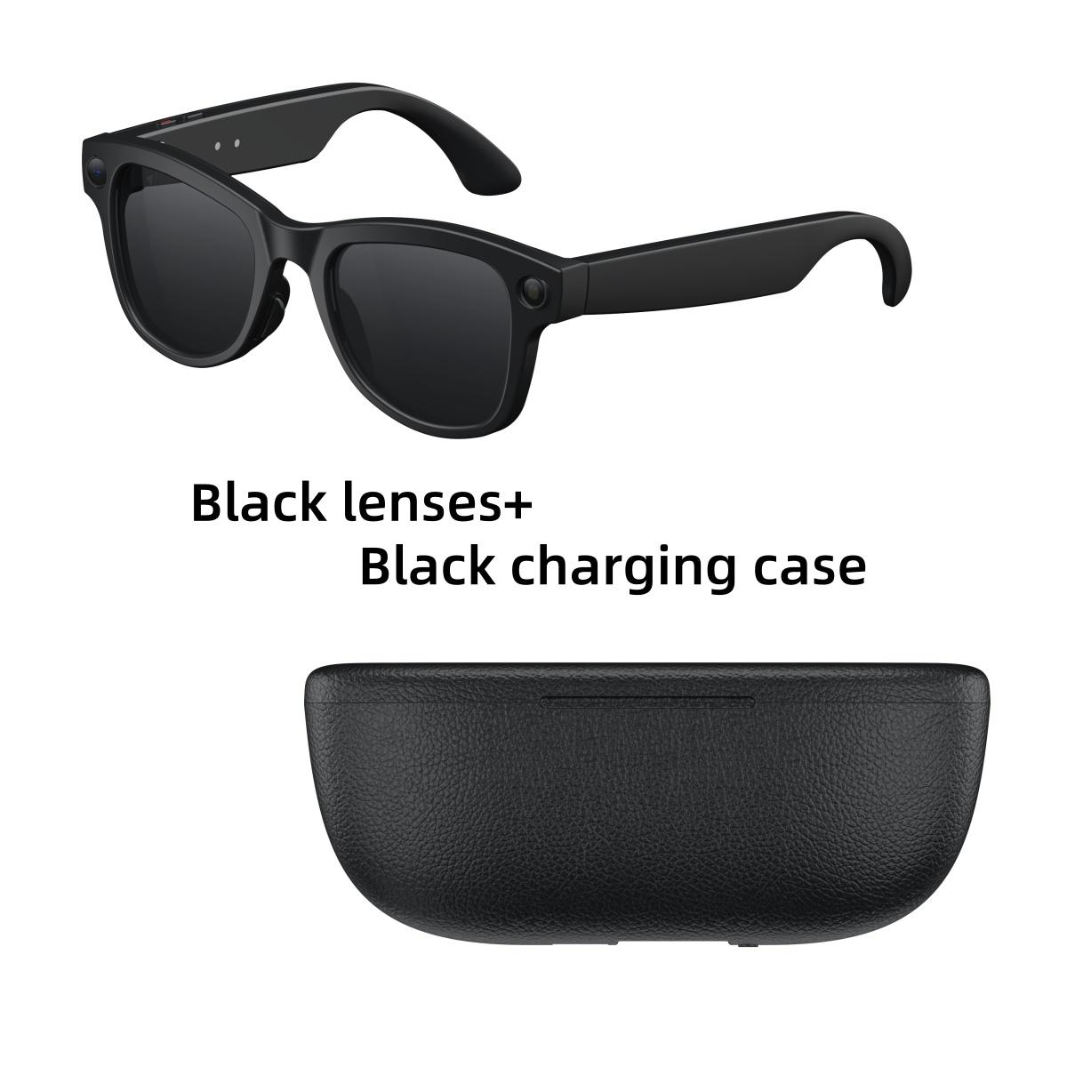 

M02 AI Smart Glasses Auto-tinting Lenses Classic Design BT5.3 4K HD Hands-free 8MP Camera With Charging Case IP54 Stylish Portable Glasses black lenses чорний