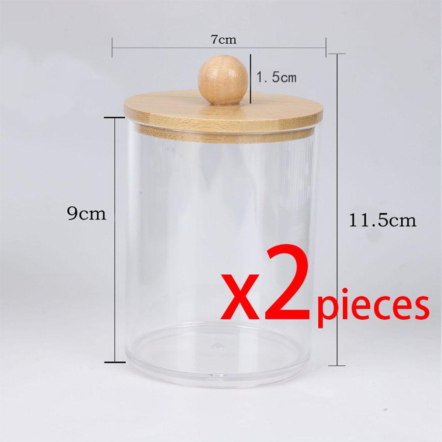 Qtip Holder Dispenser with Bamboo Lids,Clear Plastic Containers for Vanity Makeup Organizer Storage,Cotton Swab,Ball,Pads,Floss