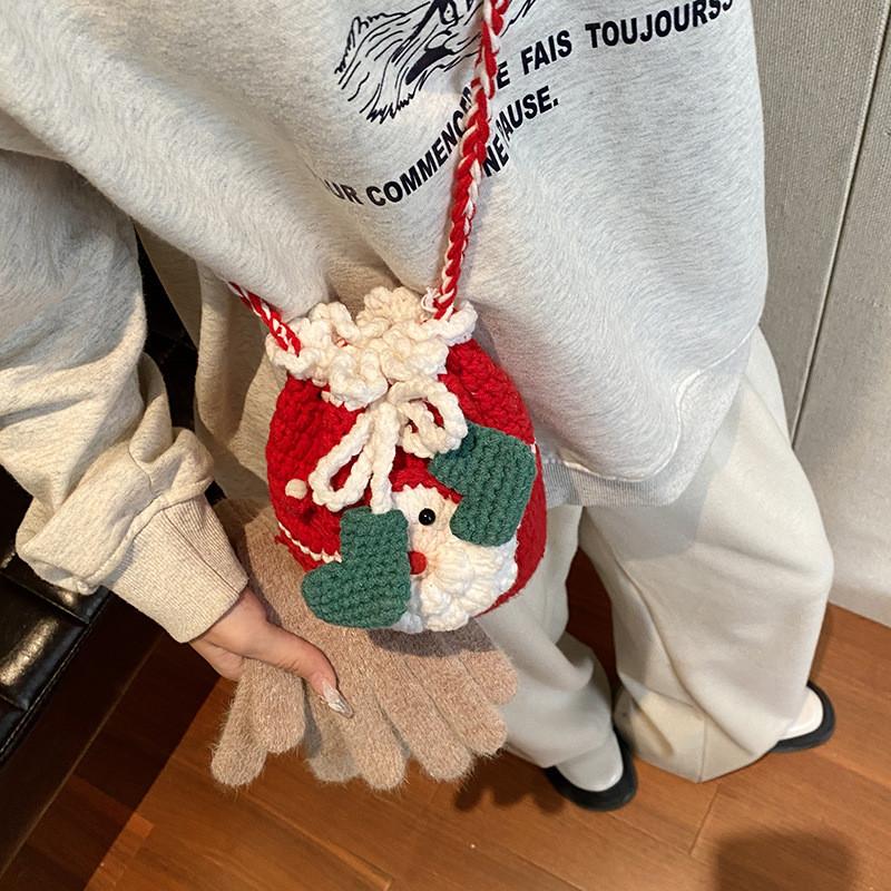 Claus Hand Santa Crocheted Knitted Crossbody Bag With Soft Texture Fashion Gift