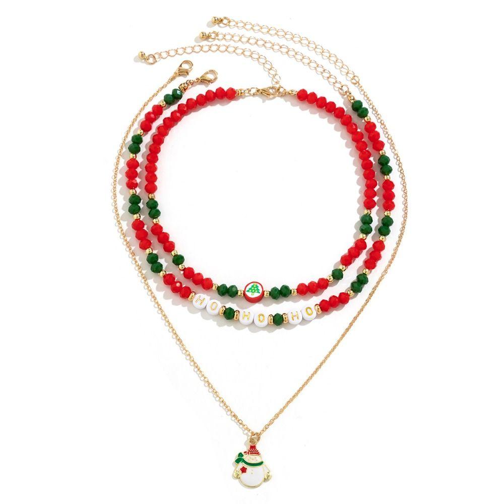 2/3/4pcs/set Cartoon Rice Beaded Chain Christmas Tree Cartoon Pendant Choker  Decoration