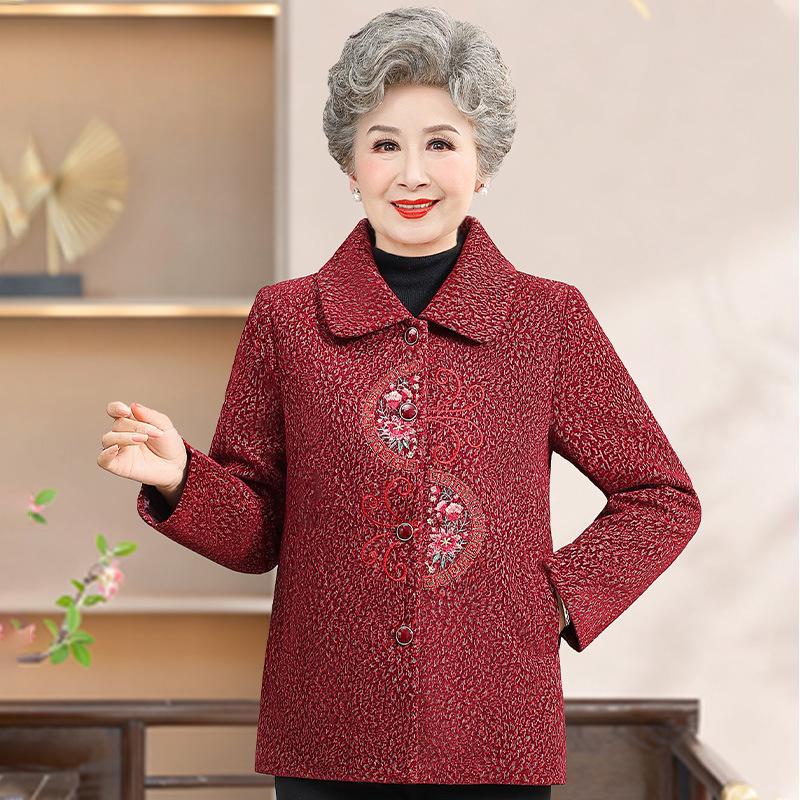 

Grandma Style Lapel Cardigan: Spring-Autumn Jacket for Middle-Aged and Elderly Women 5XL (up to 160 jins)