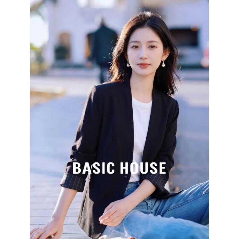 Basic House Women s Linen Blend Seven-Sleeve Blazer L
