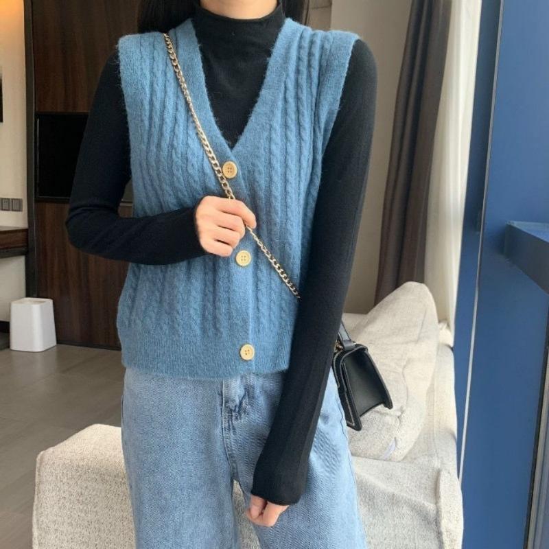 Väst Stickad Tröja Dam 2023 Vår Höst Vinter Ull Kofta Tröja Dam Lös Enstaka ärmlös tröja Väst Dam Topp