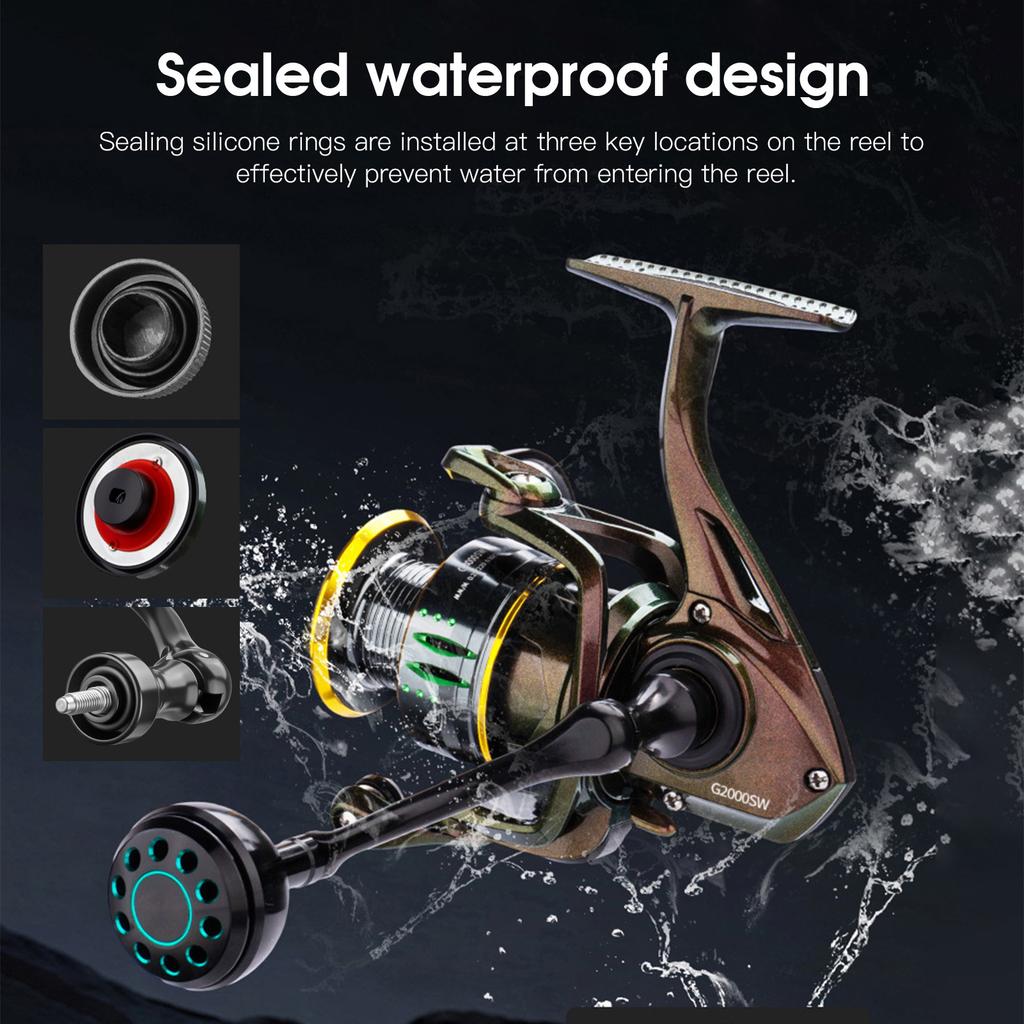 Portable 3+1 Ball Bearings 5.0:1 Gear Ratio Spinning Reel All Metal Saltwater Fishing Reels G2000SW