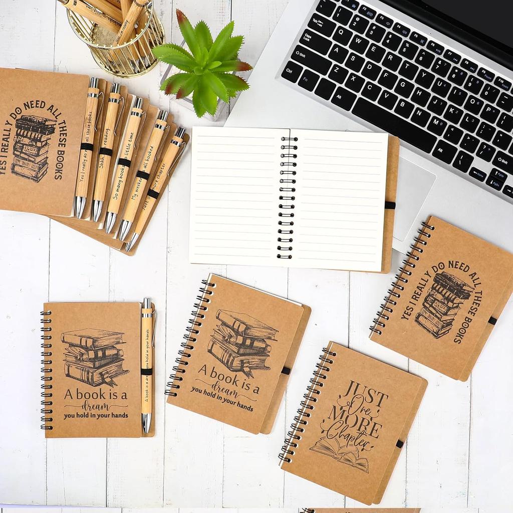 Thenshop 12 Sets Book Lover Gifts for Women Include Librarian Inspirational Spiral Notebook Motivational Pen Valentine Book Club Library Lovers Gift