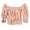 Korean Ruffled Off-Shoulder Puff Sleeve Lace Cropped Top