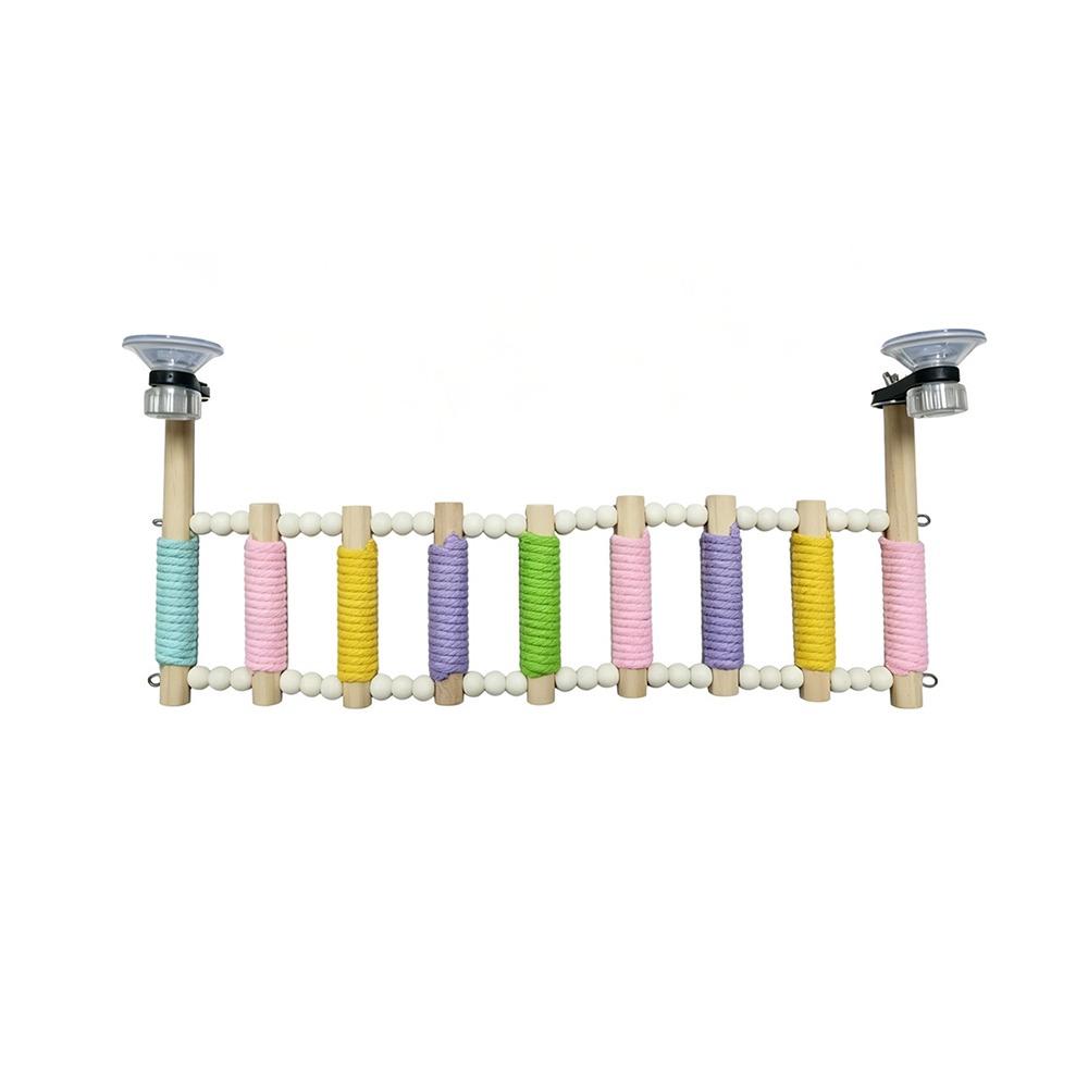 Colorful Bird Cotton Rope Ladder 5/6/7/8//9/10 Steps Cotton Rope Wrapped Wooden Bird Perch Anti-anxiety Suction Cup
