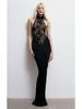 Elegant Black Hollow Out Backless Slim Fit Party Dress