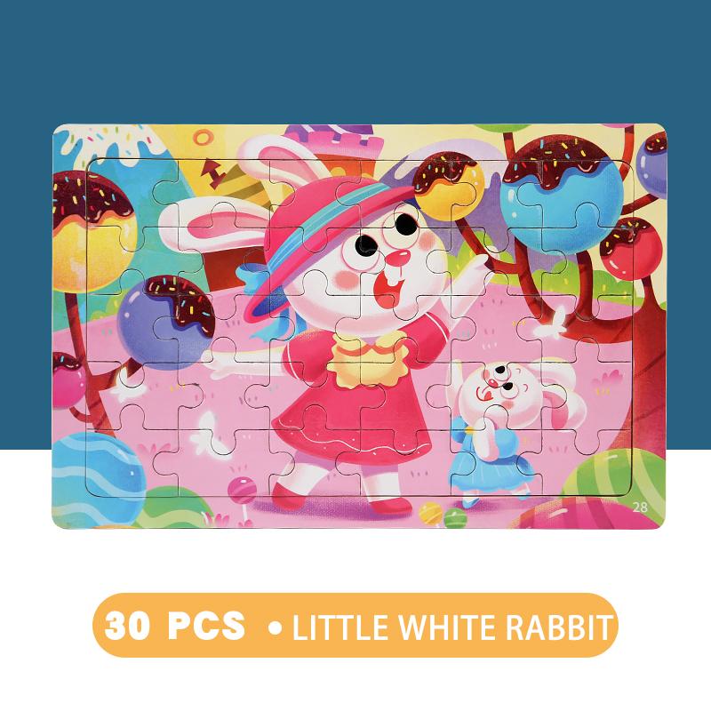 30 Piece Wooden 3D Puzzle Cartoon Animal & Vehicle Jigsaw Montessori Educational Toys for Kids Baby Years - Creative Gift