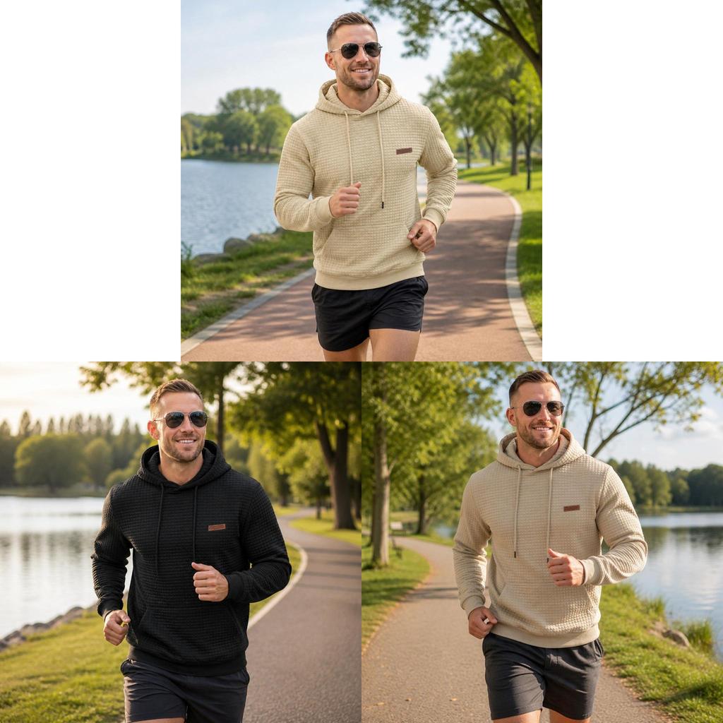 Outdoor Sports Hoodie For Men With Textured Jacquard Fabric Casual Fall Wear