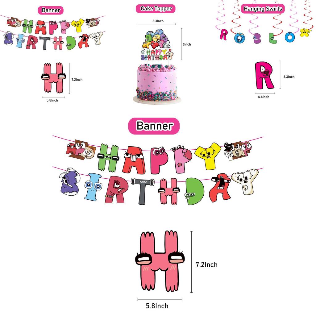 Magical Alphabet Lore Theme Balloon Pull Flag Set Birthday Party Decor Decorations Supplies