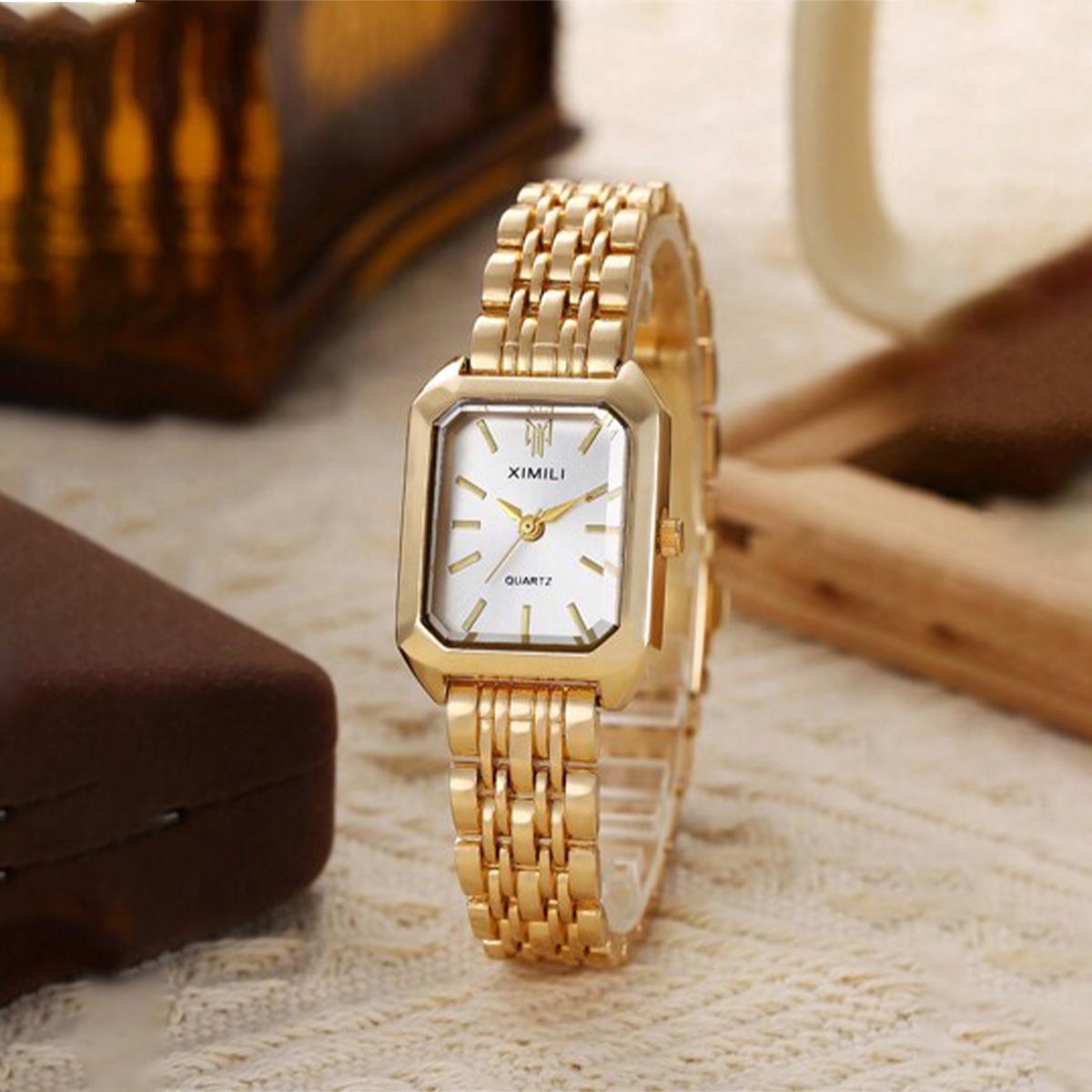 

1pcs/set minimalist square women s watches with steel strap, fashionable quartz watches, suitable as gifts білий